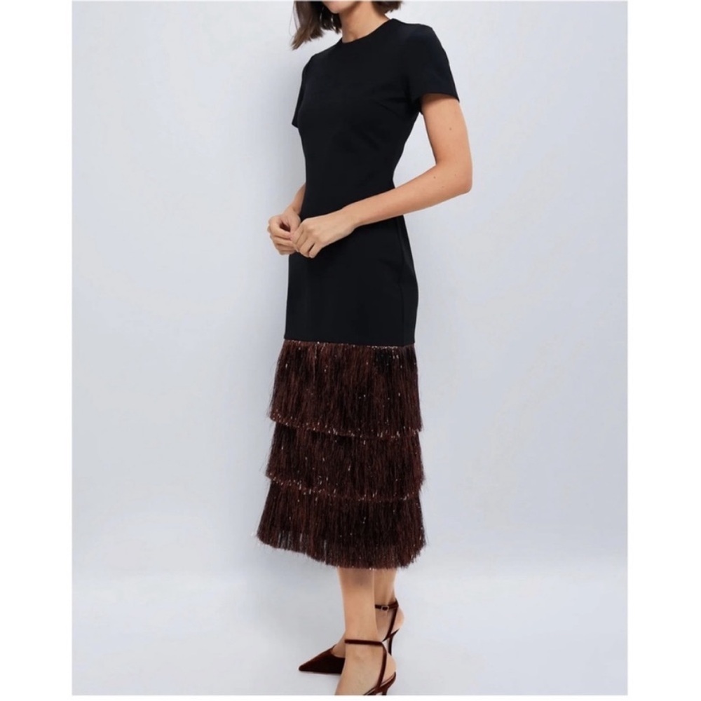 HYACINTH HOUSE Black & Bronze Metallic Fringe Francie Short Sleeve Maxi Dress - Picture 2 of 11